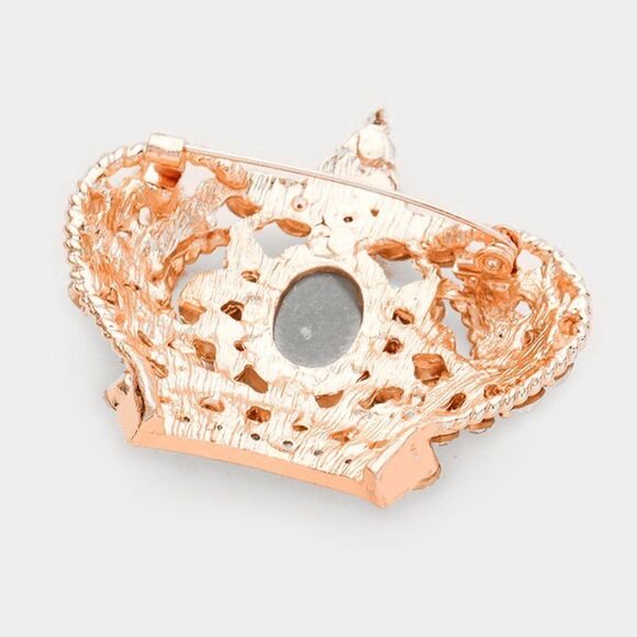 Pave Clear Crystal Crown Rose Gold Pin Brooch - Picture 2 of 5